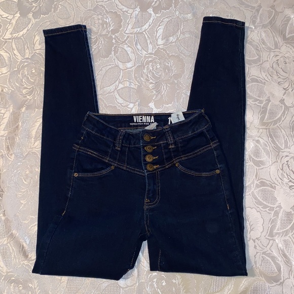 Streetwear Society Vienna Tiered High Rise Skinny Dark Blue Jeans - Picture 2 of 4